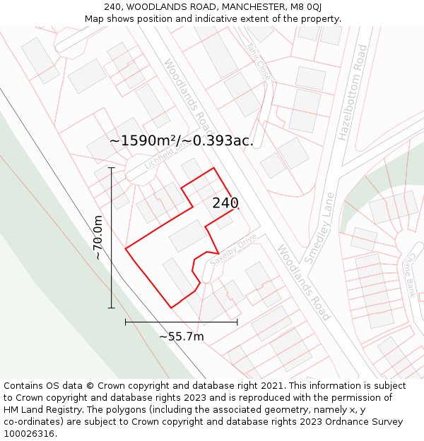 240, WOODLANDS ROAD, MANCHESTER, M8 0QJ: Plot and title map