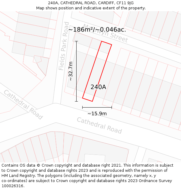 240A, CATHEDRAL ROAD, CARDIFF, CF11 9JG: Plot and title map
