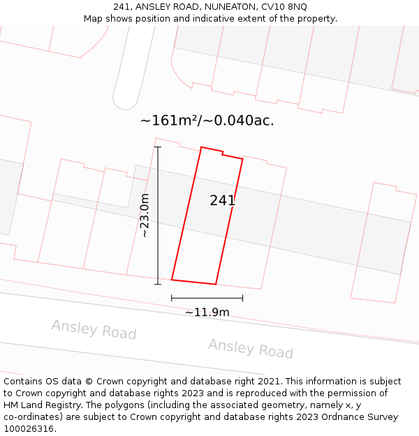 241, ANSLEY ROAD, NUNEATON, CV10 8NQ: Plot and title map