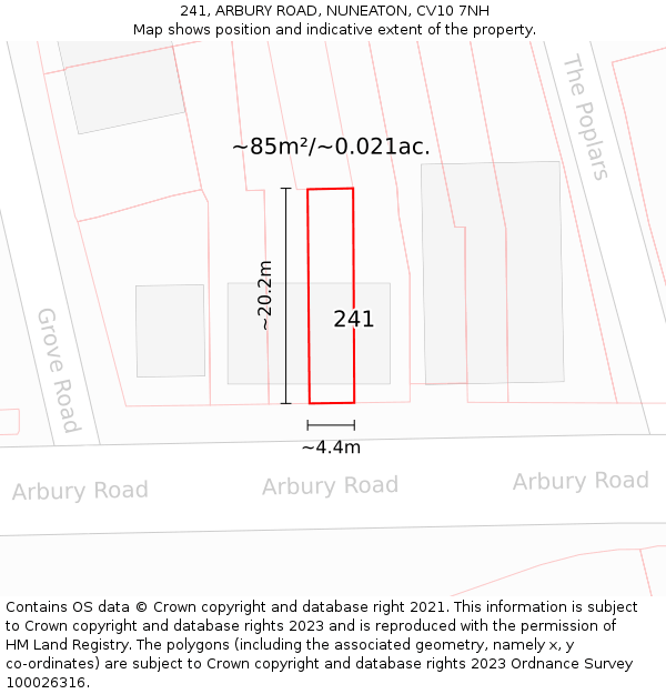 241, ARBURY ROAD, NUNEATON, CV10 7NH: Plot and title map
