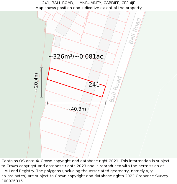 241, BALL ROAD, LLANRUMNEY, CARDIFF, CF3 4JE: Plot and title map