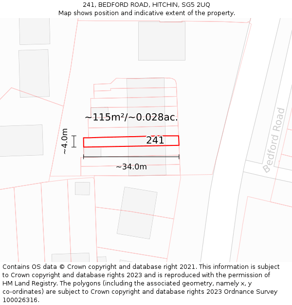 241, BEDFORD ROAD, HITCHIN, SG5 2UQ: Plot and title map