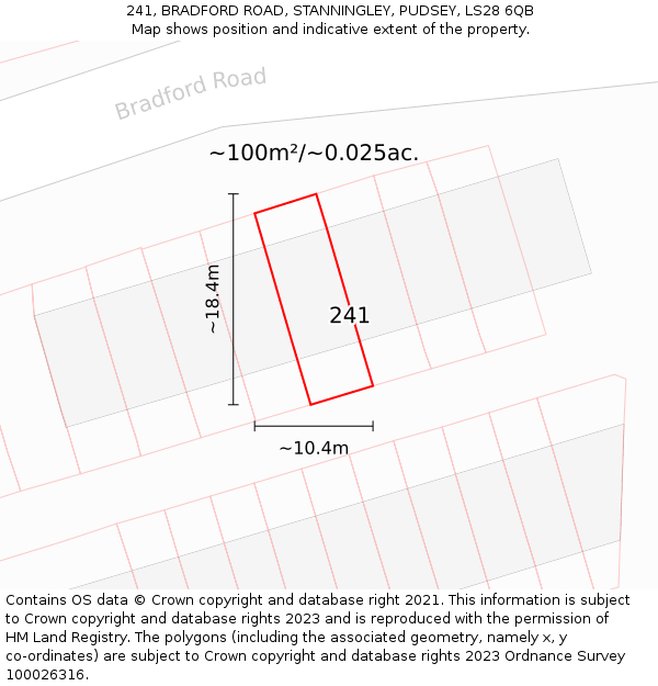 241, BRADFORD ROAD, STANNINGLEY, PUDSEY, LS28 6QB: Plot and title map