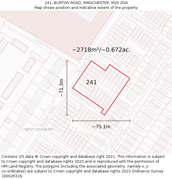 241, BURTON ROAD, MANCHESTER, M20 2NA: Plot and title map