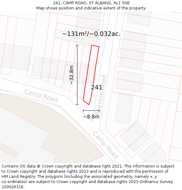 241, CAMP ROAD, ST ALBANS, AL1 5NE: Plot and title map