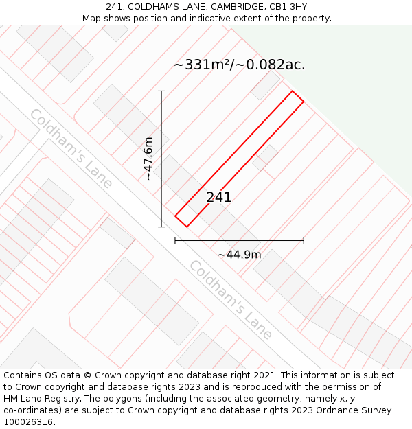 241, COLDHAMS LANE, CAMBRIDGE, CB1 3HY: Plot and title map