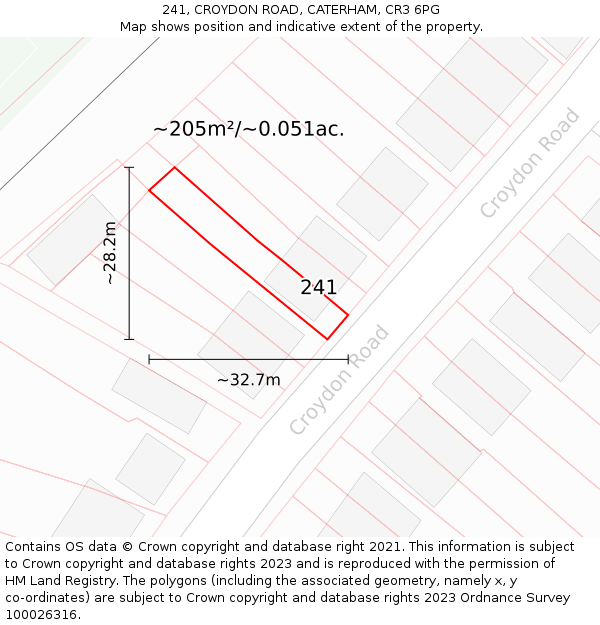 241, CROYDON ROAD, CATERHAM, CR3 6PG: Plot and title map