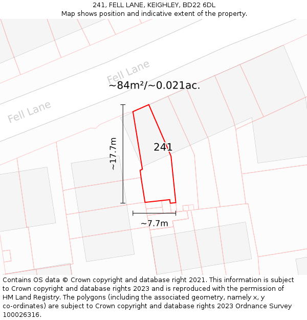 241, FELL LANE, KEIGHLEY, BD22 6DL: Plot and title map