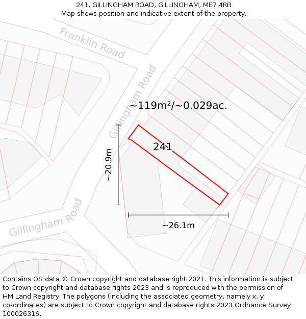 241, GILLINGHAM ROAD, GILLINGHAM, ME7 4RB: Plot and title map
