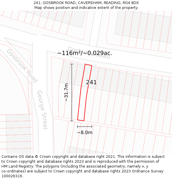 241, GOSBROOK ROAD, CAVERSHAM, READING, RG4 8DX: Plot and title map