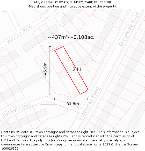 241, GREENWAY ROAD, RUMNEY, CARDIFF, CF3 3PL: Plot and title map