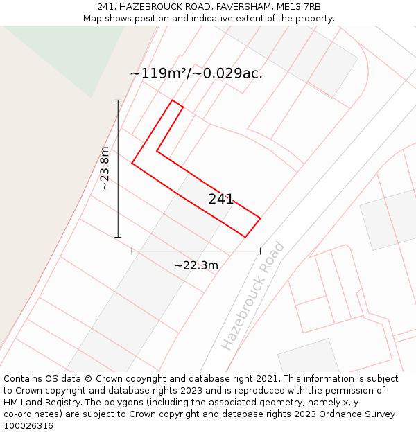 241, HAZEBROUCK ROAD, FAVERSHAM, ME13 7RB: Plot and title map