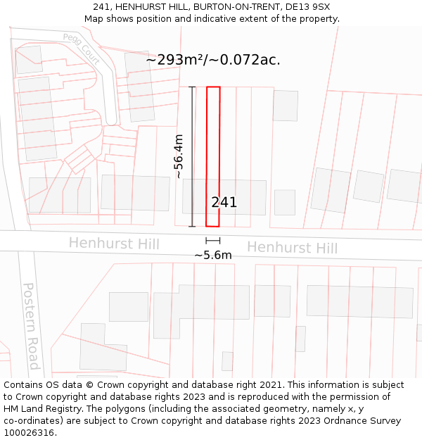 241, HENHURST HILL, BURTON-ON-TRENT, DE13 9SX: Plot and title map
