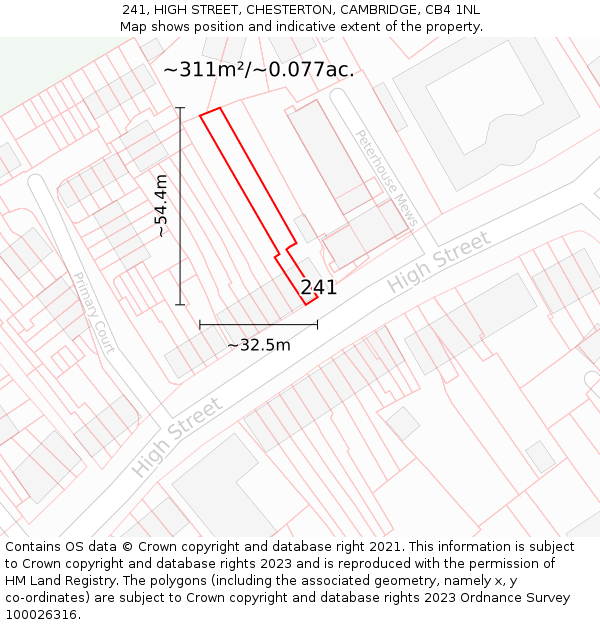 241, HIGH STREET, CHESTERTON, CAMBRIDGE, CB4 1NL: Plot and title map