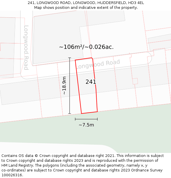 241, LONGWOOD ROAD, LONGWOOD, HUDDERSFIELD, HD3 4EL: Plot and title map