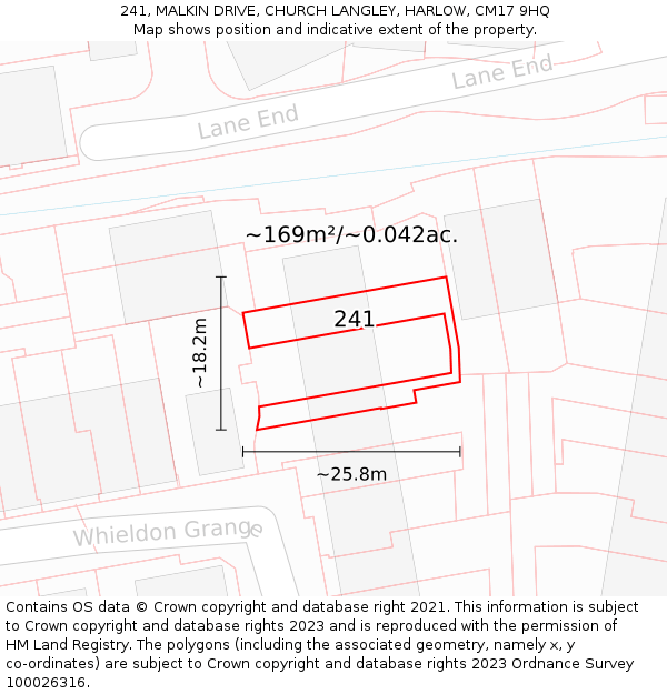 241, MALKIN DRIVE, CHURCH LANGLEY, HARLOW, CM17 9HQ: Plot and title map