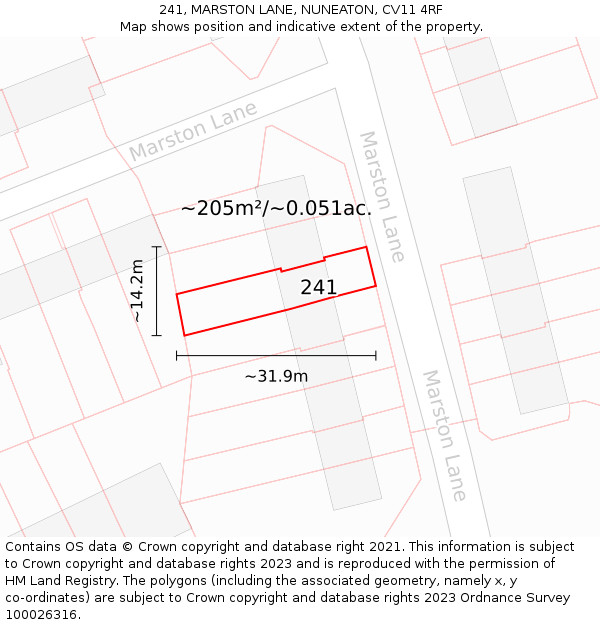 241, MARSTON LANE, NUNEATON, CV11 4RF: Plot and title map