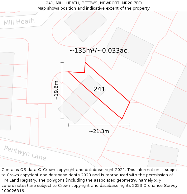 241, MILL HEATH, BETTWS, NEWPORT, NP20 7RD: Plot and title map
