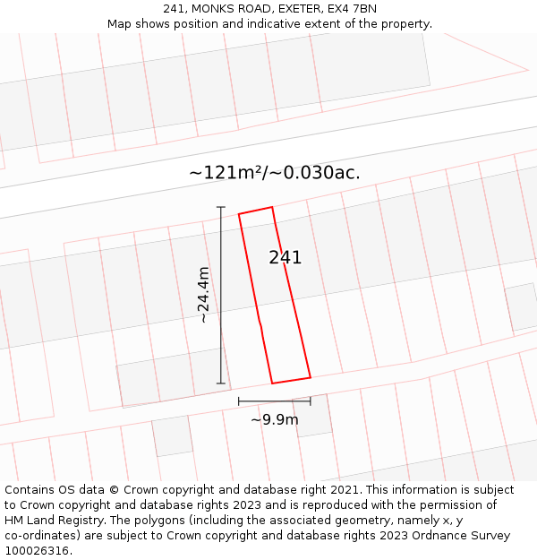 241, MONKS ROAD, EXETER, EX4 7BN: Plot and title map