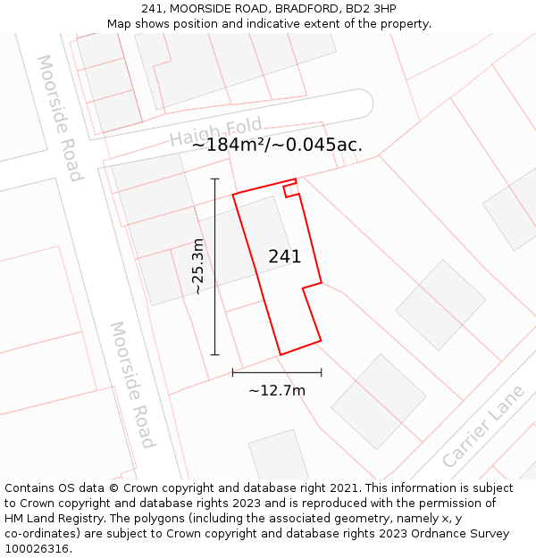 241, MOORSIDE ROAD, BRADFORD, BD2 3HP: Plot and title map