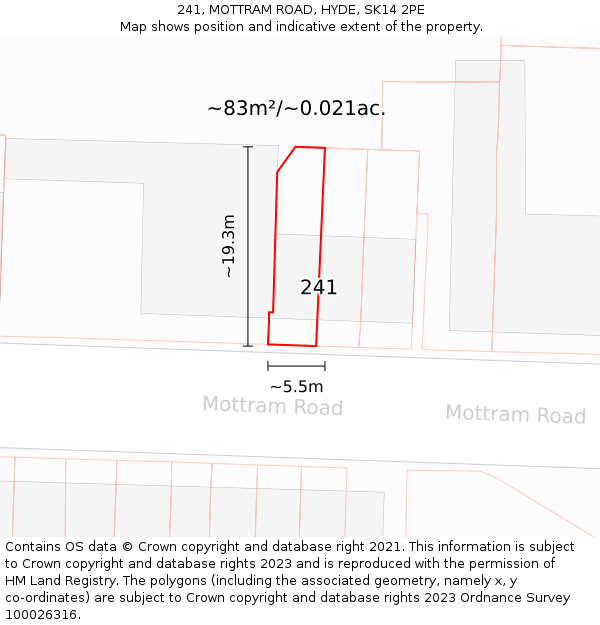 241, MOTTRAM ROAD, HYDE, SK14 2PE: Plot and title map