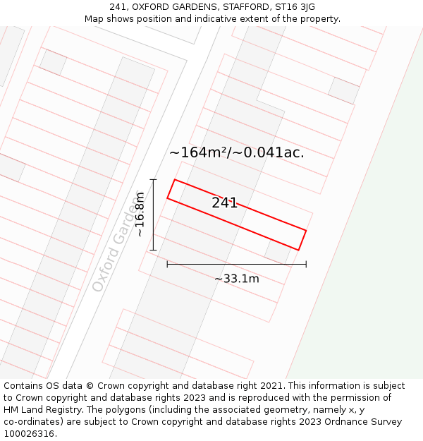 241, OXFORD GARDENS, STAFFORD, ST16 3JG: Plot and title map