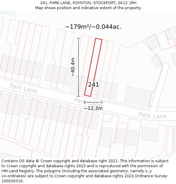 241, PARK LANE, POYNTON, STOCKPORT, SK12 1RH: Plot and title map