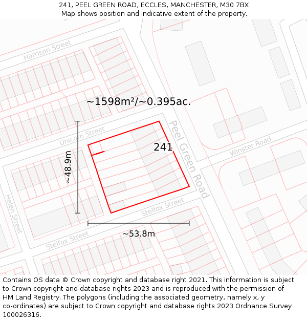 241, PEEL GREEN ROAD, ECCLES, MANCHESTER, M30 7BX: Plot and title map
