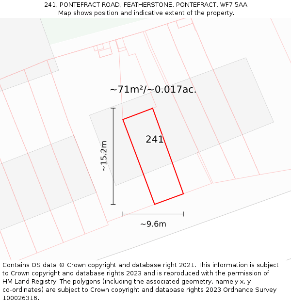 241, PONTEFRACT ROAD, FEATHERSTONE, PONTEFRACT, WF7 5AA: Plot and title map