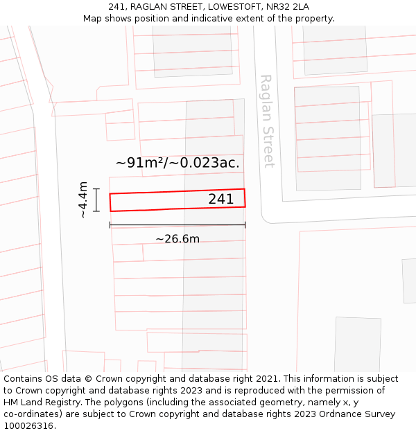 241, RAGLAN STREET, LOWESTOFT, NR32 2LA: Plot and title map