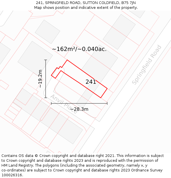 241, SPRINGFIELD ROAD, SUTTON COLDFIELD, B75 7JN: Plot and title map