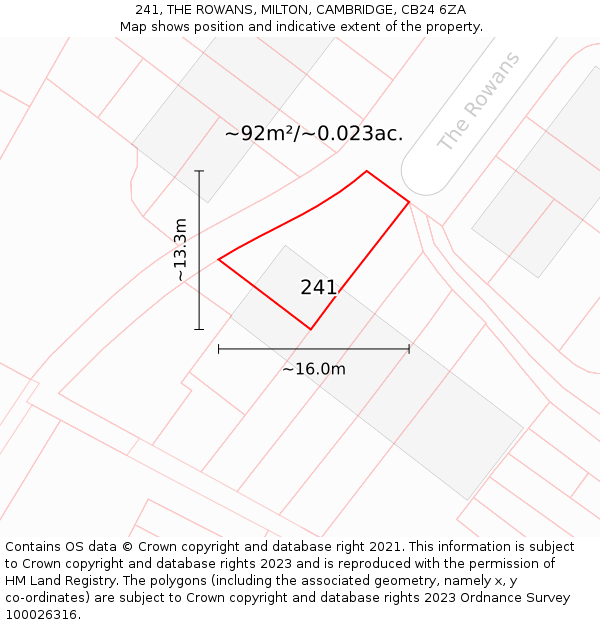 241, THE ROWANS, MILTON, CAMBRIDGE, CB24 6ZA: Plot and title map