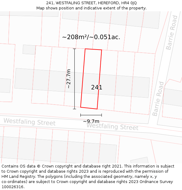241, WESTFALING STREET, HEREFORD, HR4 0JQ: Plot and title map