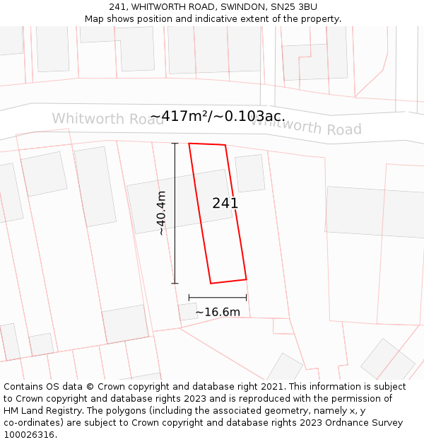 241, WHITWORTH ROAD, SWINDON, SN25 3BU: Plot and title map