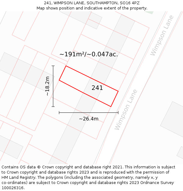 241, WIMPSON LANE, SOUTHAMPTON, SO16 4PZ: Plot and title map