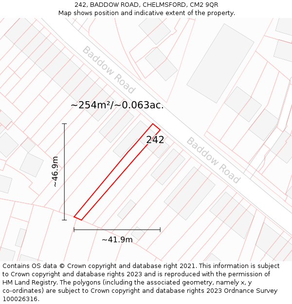 242, BADDOW ROAD, CHELMSFORD, CM2 9QR: Plot and title map