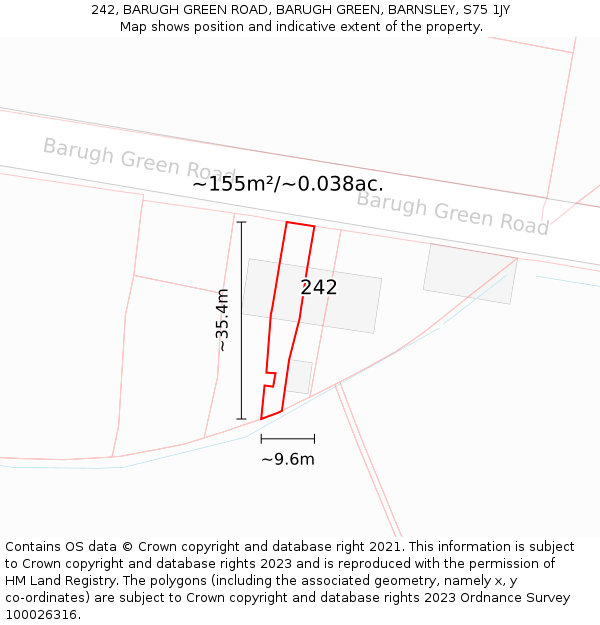 242, BARUGH GREEN ROAD, BARUGH GREEN, BARNSLEY, S75 1JY: Plot and title map