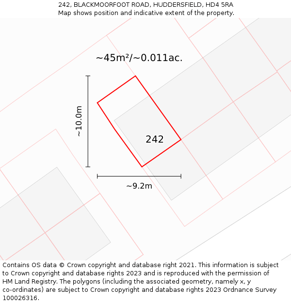 242, BLACKMOORFOOT ROAD, HUDDERSFIELD, HD4 5RA: Plot and title map