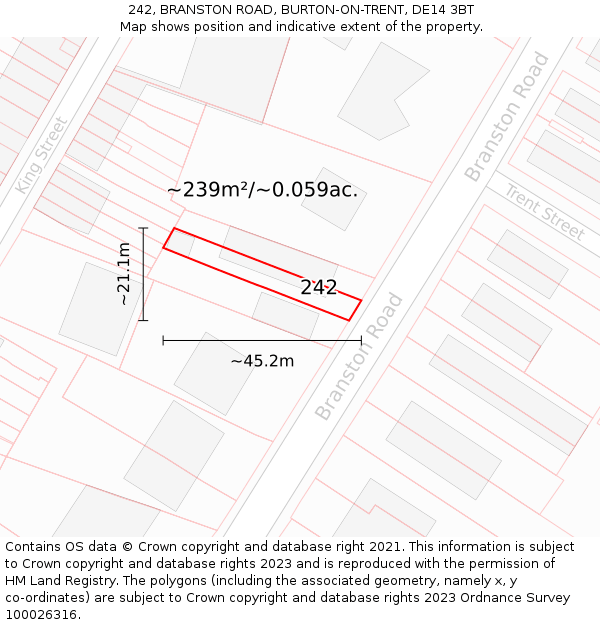 242, BRANSTON ROAD, BURTON-ON-TRENT, DE14 3BT: Plot and title map