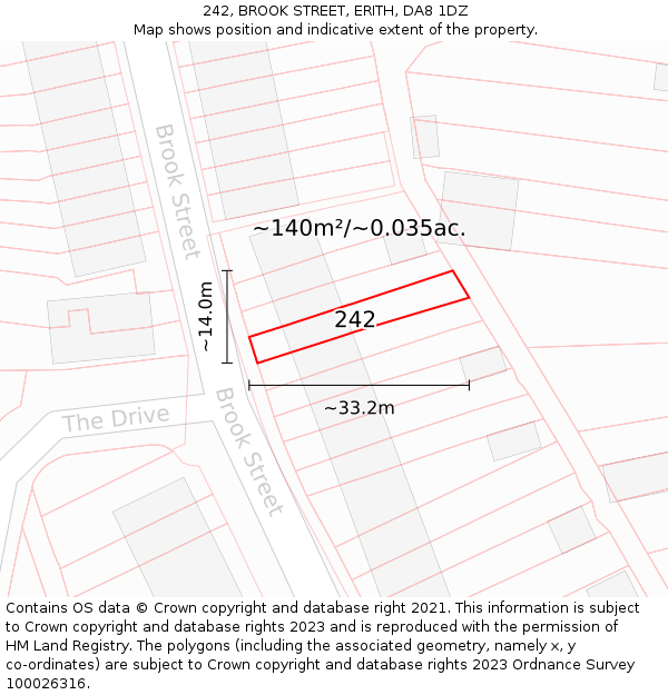242, BROOK STREET, ERITH, DA8 1DZ: Plot and title map