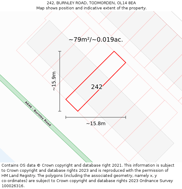 242, BURNLEY ROAD, TODMORDEN, OL14 8EA: Plot and title map