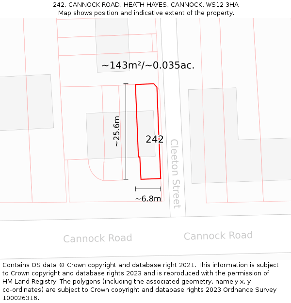 242, CANNOCK ROAD, HEATH HAYES, CANNOCK, WS12 3HA: Plot and title map