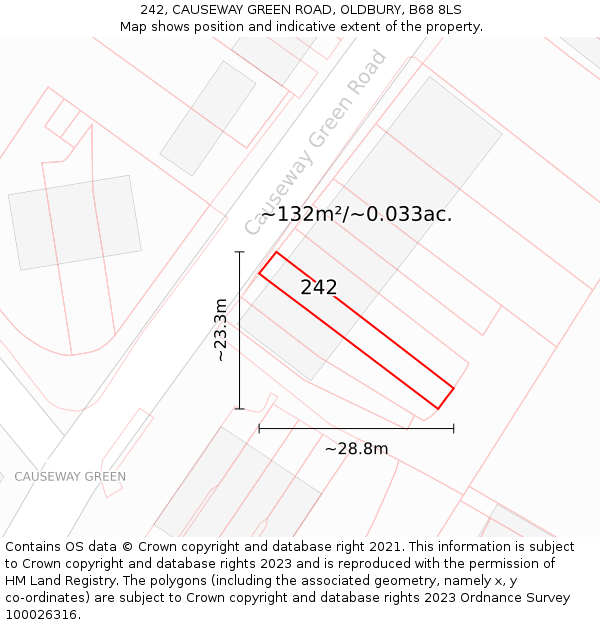 242, CAUSEWAY GREEN ROAD, OLDBURY, B68 8LS: Plot and title map