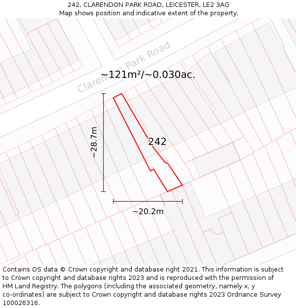 242, CLARENDON PARK ROAD, LEICESTER, LE2 3AG: Plot and title map