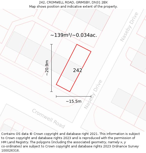 242, CROMWELL ROAD, GRIMSBY, DN31 2BX: Plot and title map