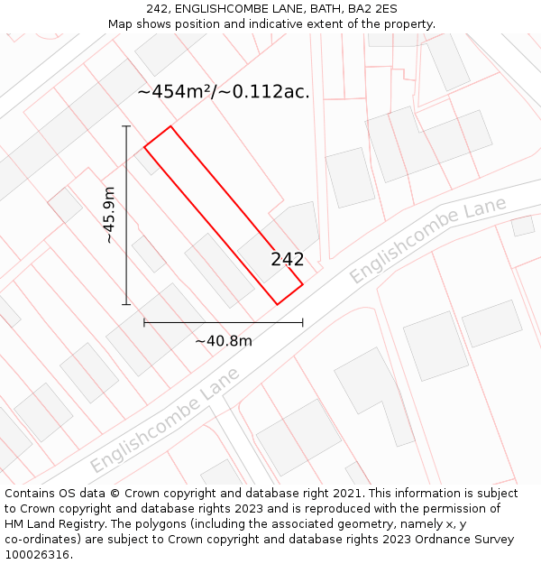 242, ENGLISHCOMBE LANE, BATH, BA2 2ES: Plot and title map