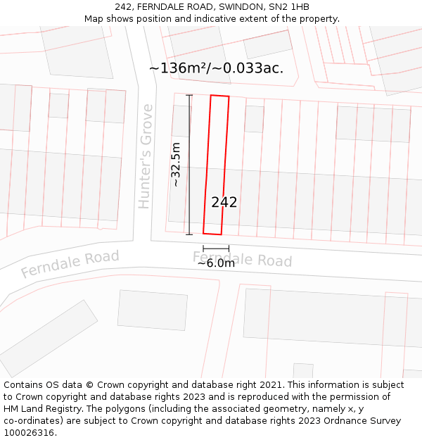 242, FERNDALE ROAD, SWINDON, SN2 1HB: Plot and title map