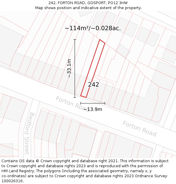 242, FORTON ROAD, GOSPORT, PO12 3HW: Plot and title map