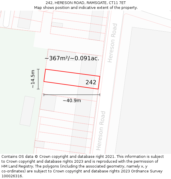 242, HERESON ROAD, RAMSGATE, CT11 7ET: Plot and title map