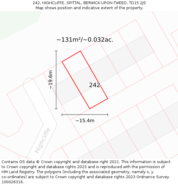 242, HIGHCLIFFE, SPITTAL, BERWICK-UPON-TWEED, TD15 2JS: Plot and title map